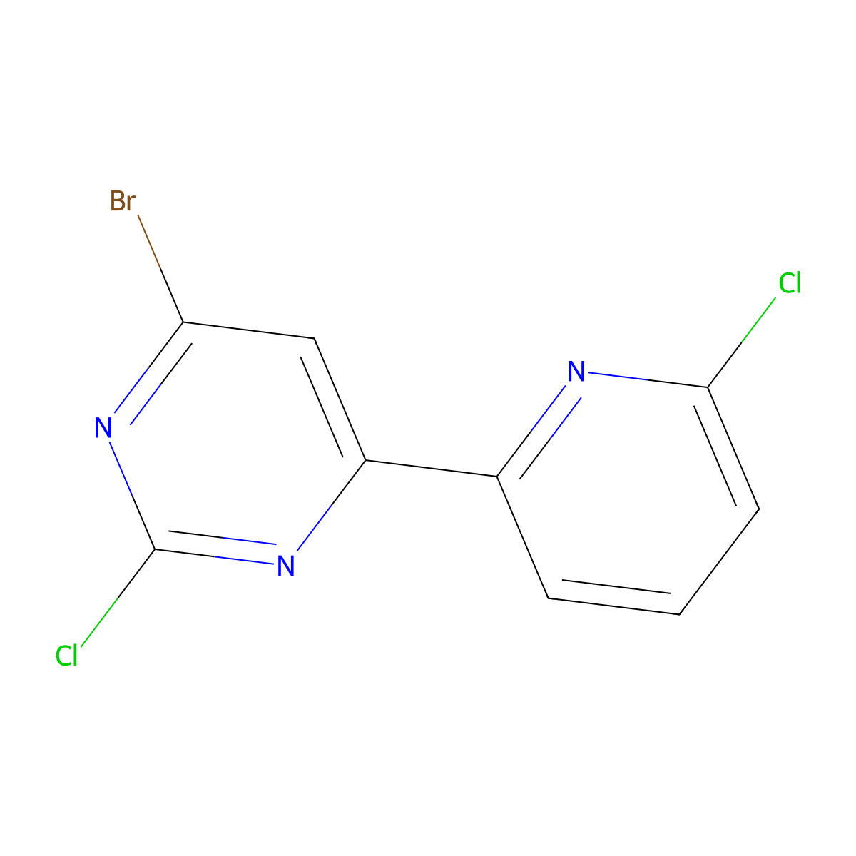 2-Chloro-4-bromo-6-(6-chloro-2-pyridyl)pyrimidine molecular structure, CAS 1412953-41-3
