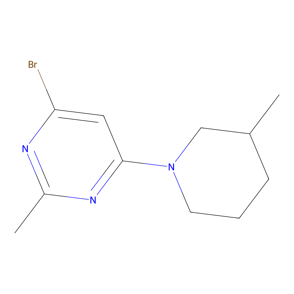 4-Bromo-2-methyl-6-(3-methylpiperidin-1-yl)pyrimidine molecular structure, CAS 1412953-42-4