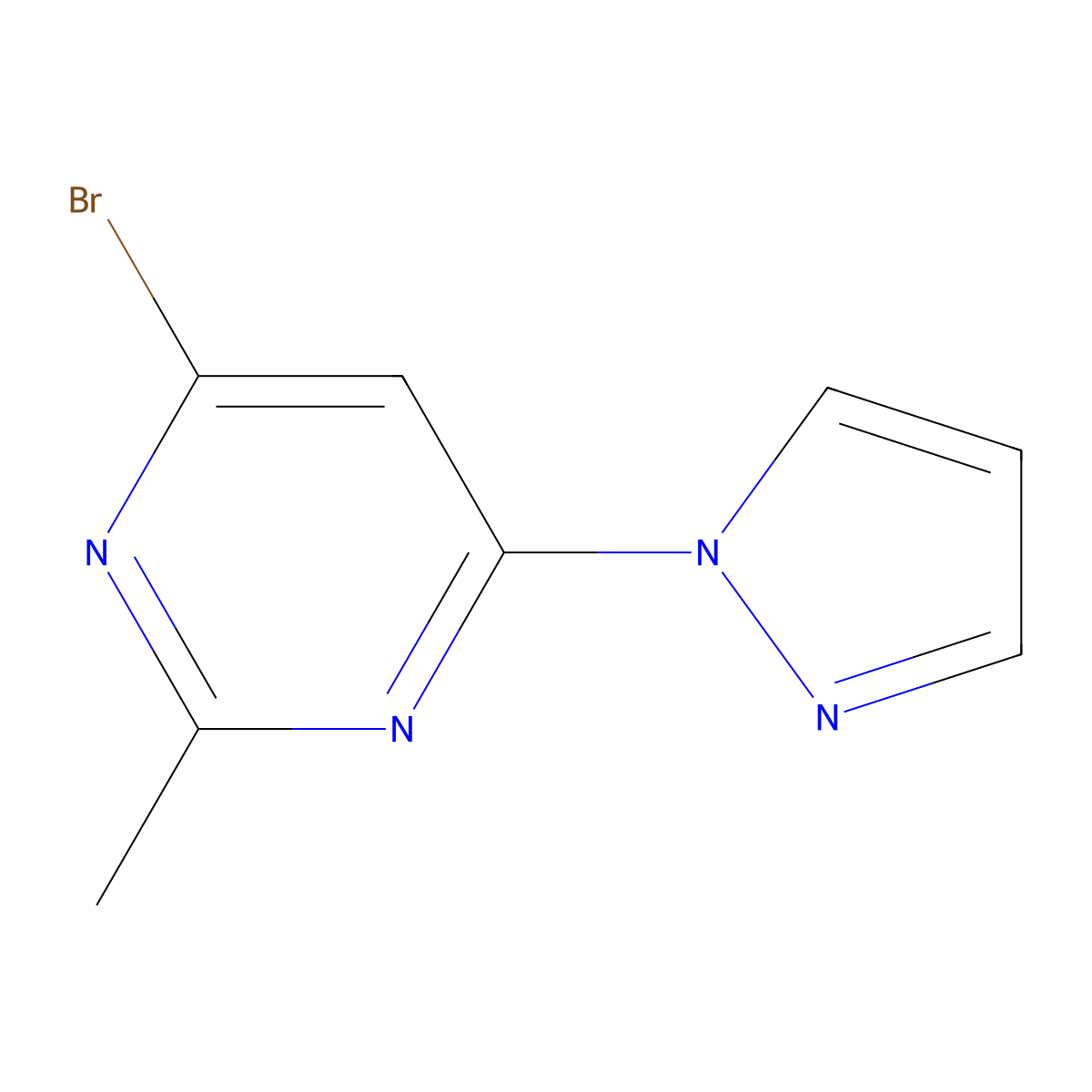4-bromo-2-methyl-6-(1H-pyrozol-1-yl)pyrimidine molecular structure, CAS 1412953-57-1