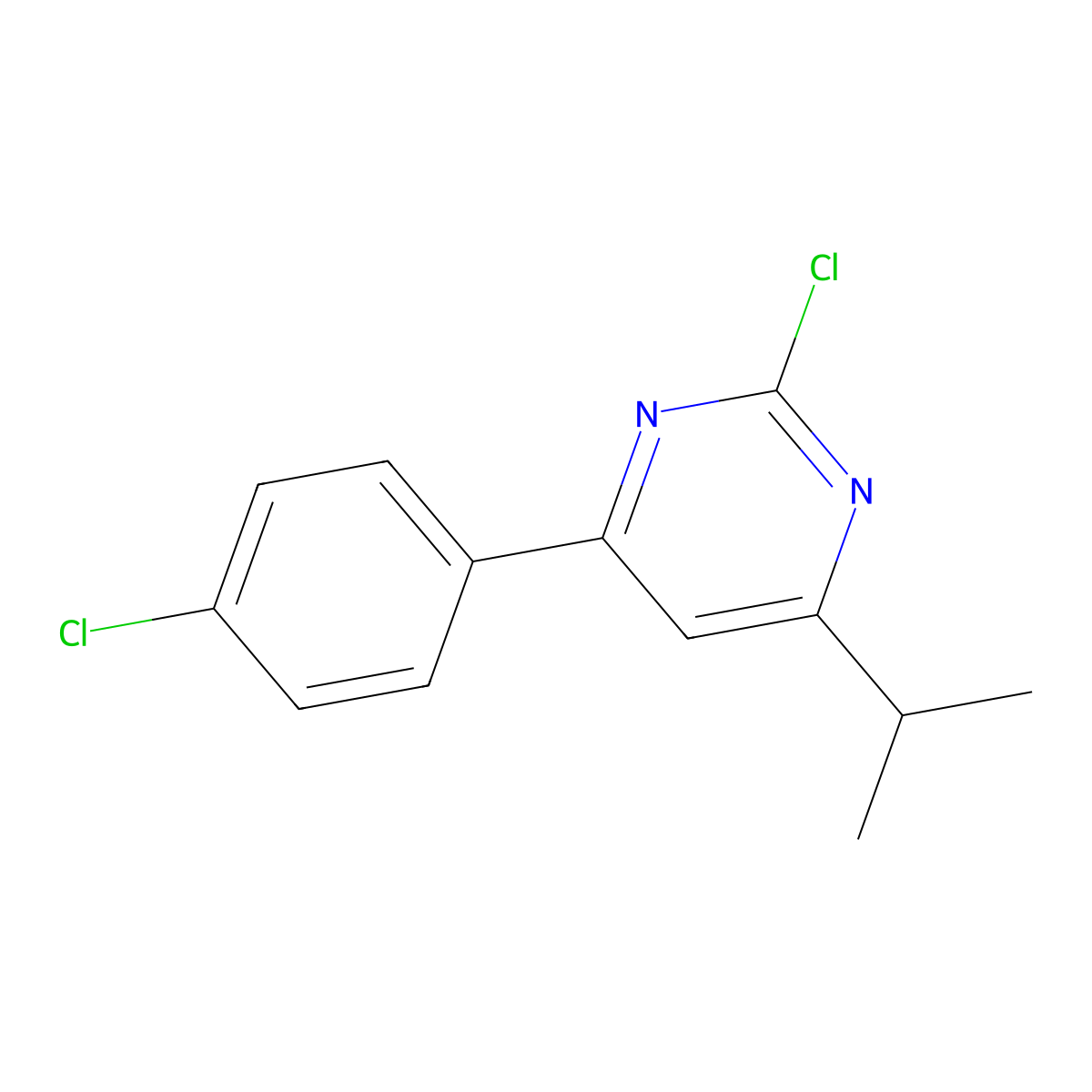 2-Chloro-4-(4-chlorophenyl)-6-(iso-propyl)pyrimidine molecular structure, CAS 1412953-74-2
