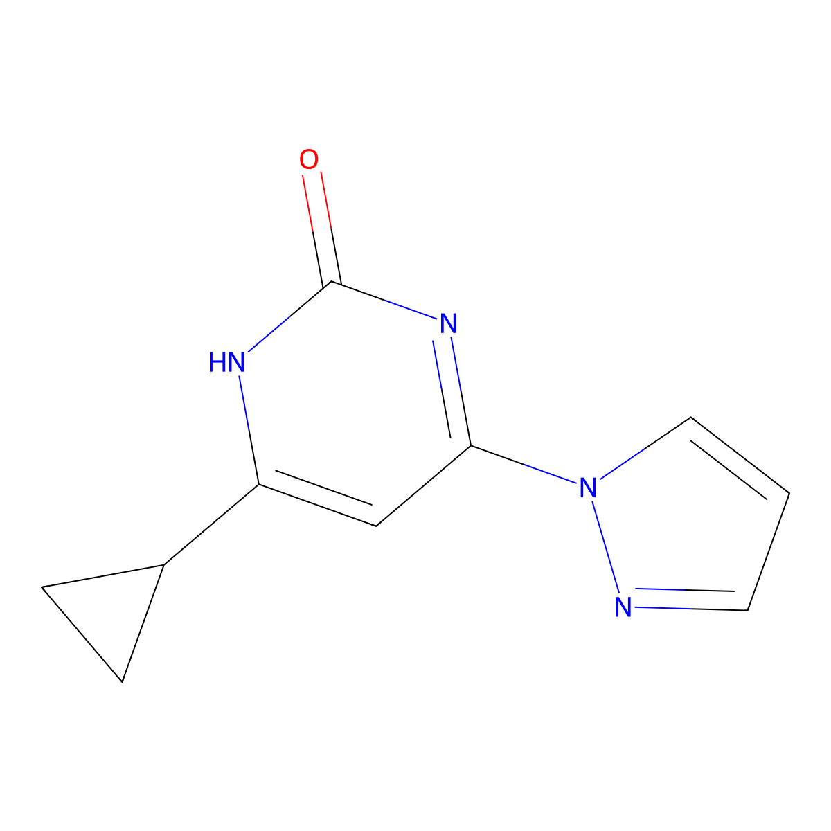 2-hydroxy-4-(1H-pyrozol-1-yl)-6-cyclopropylpyrimidine molecular structure, CAS 1412953-75-3