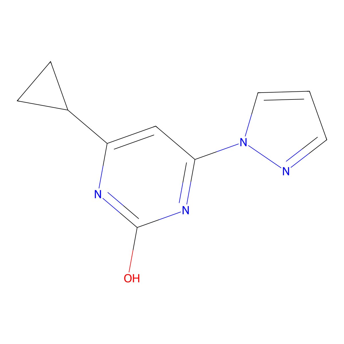 2-hydroxy-4-(1H-pyrozol-1-yl)-6-cyclopropylpyrimidine molecular structure, CAS 1412953-75-3
