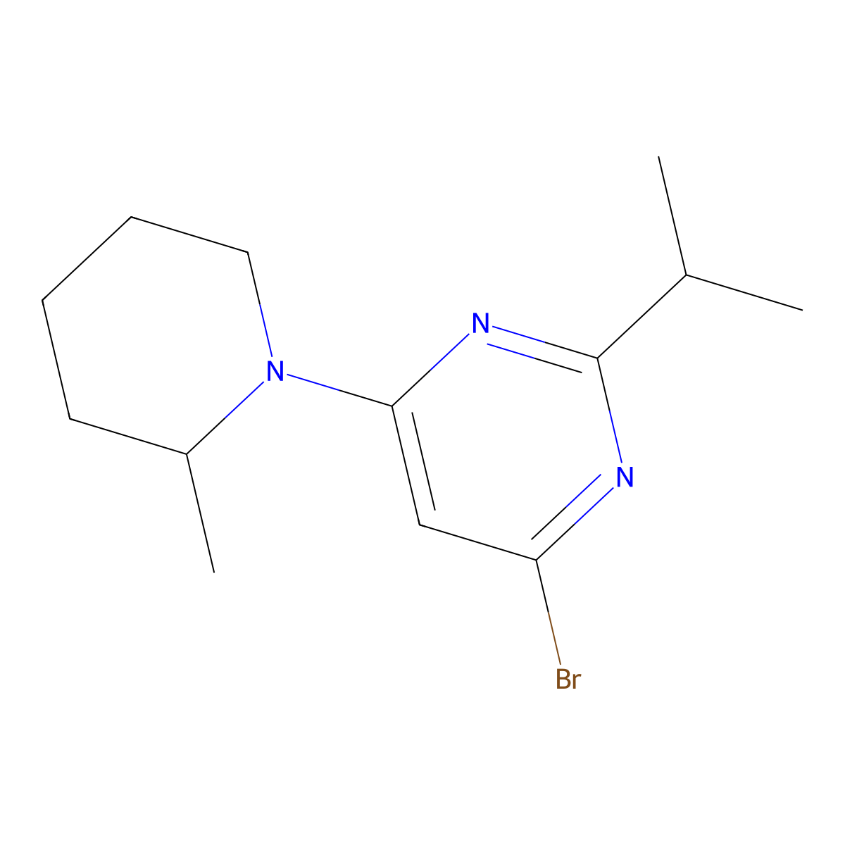 4-Bromo-2-(iso-propyl)-6-(2-methylpiperidin-1-yl)-pyrimidine molecular structure, CAS 1412953-80-0