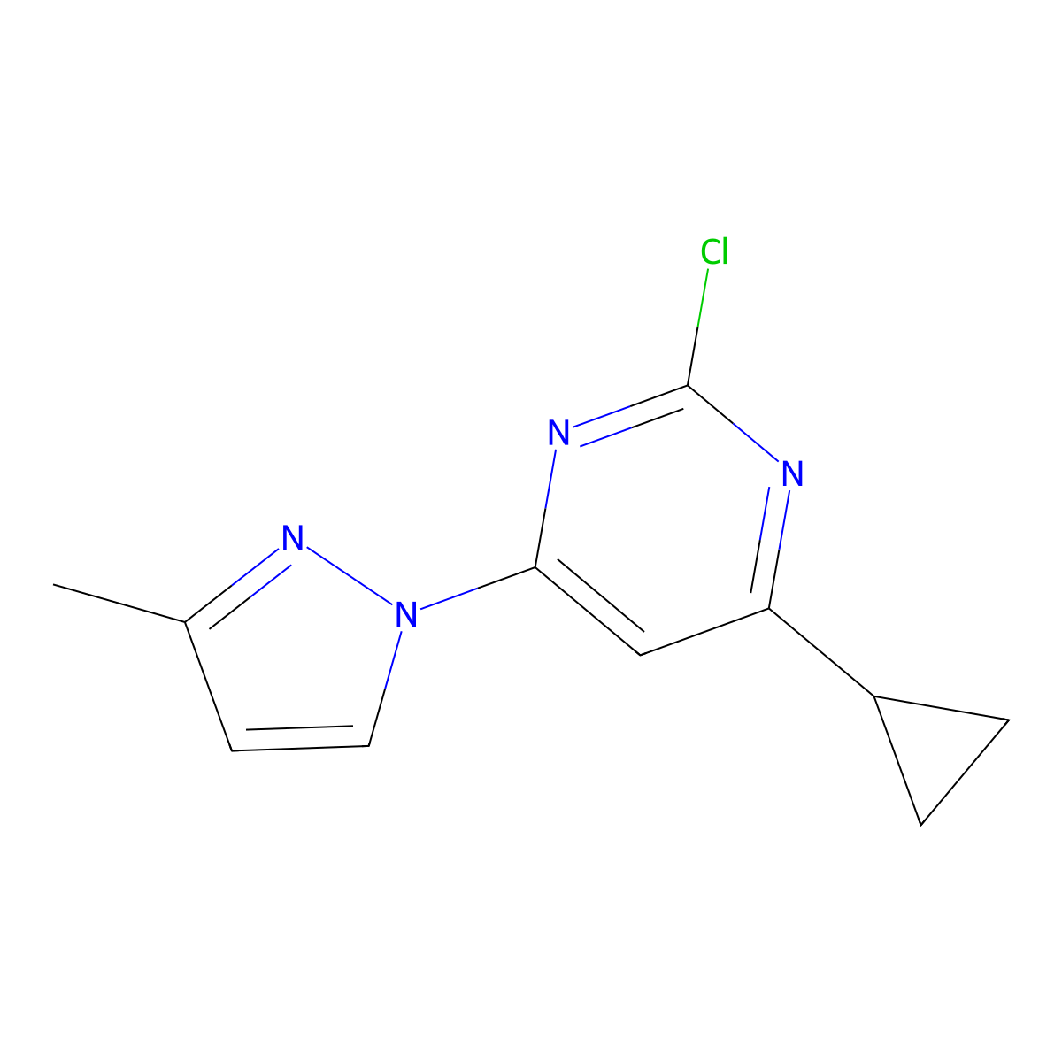 2-chloro-4-(1H-3-methylpyrozol-1-yl)-6-cyclopropylpyrimidine molecular structure, CAS 1412953-82-2