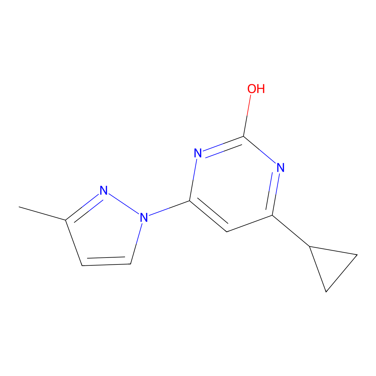 2-hydroxy-4-(1H-3-methylpyrozol-1-yl)-6-cyclopropylpyrimidine molecular structure, CAS 1412953-90-2