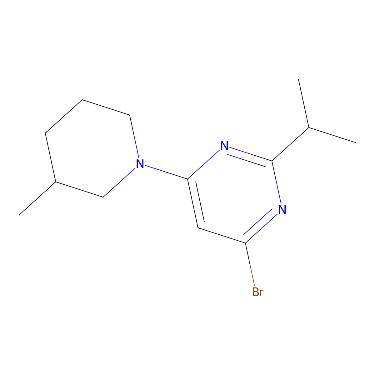 4-Bromo-2-(iso-propyl)-6-(3-methylpiperidin-1-yl)pyrimidine molecular structure, CAS 1412953-94-6