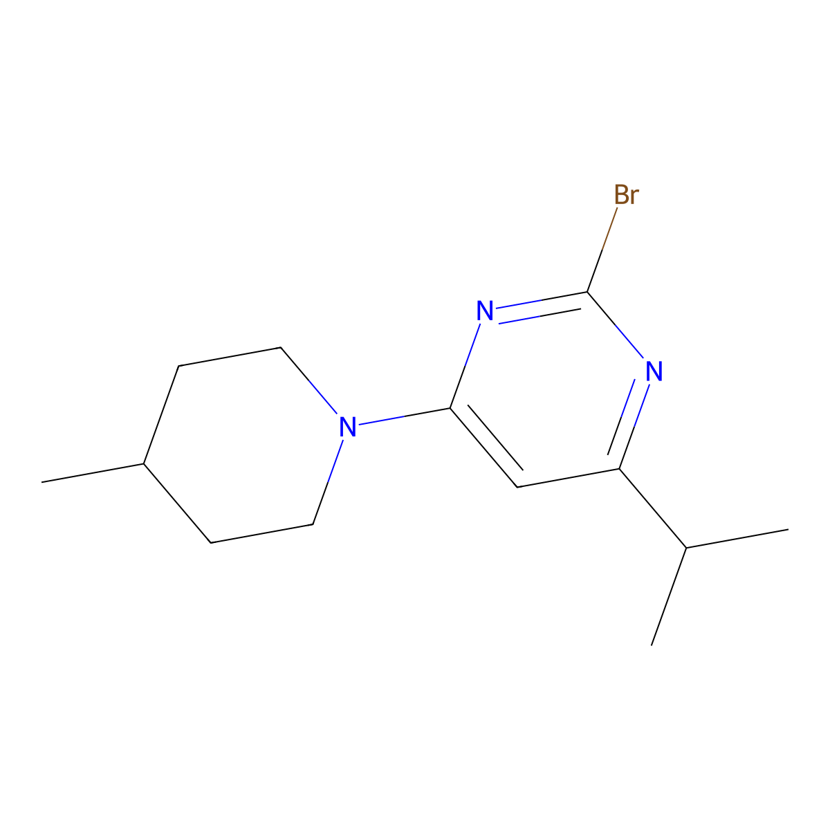 2-Bromo-4-(4-methylpiperidin-1-yl)-6-(iso-propyl)pyrimidine molecular structure, CAS 1412953-95-7