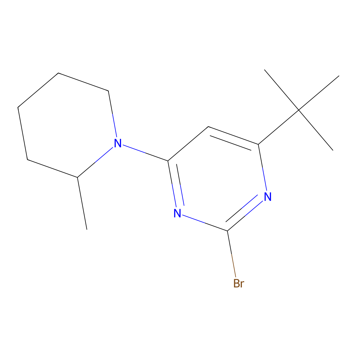 2-Bromo-4-(2-methylpiperidin-1-yl)-6-(tert-butyl)pyrimidine molecular structure, CAS 1412954-07-4
