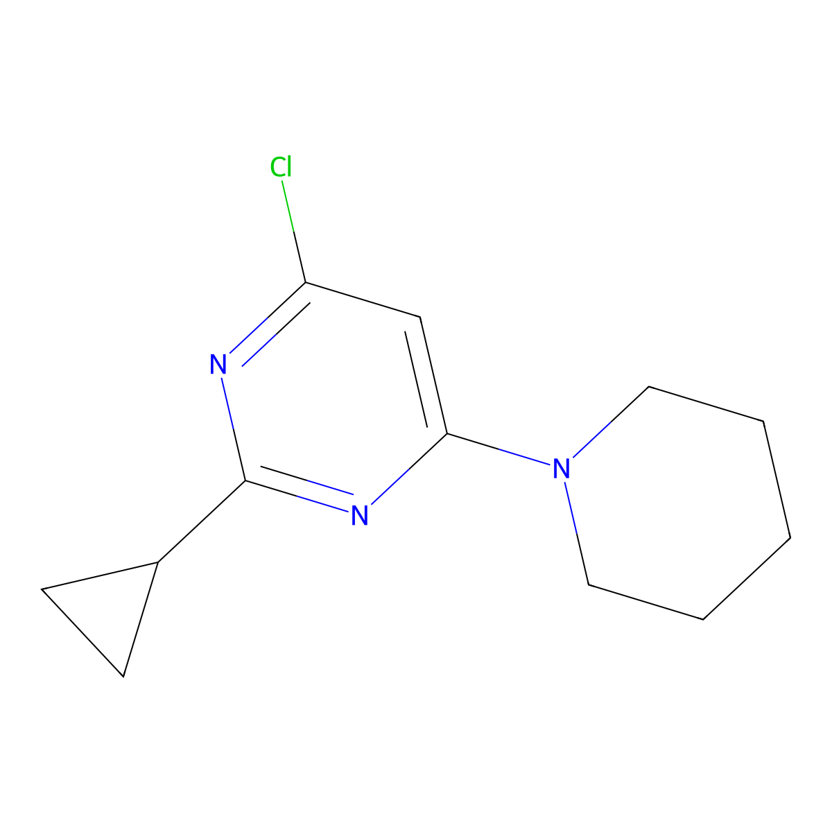 4-Chloro-2-cyclopropyl-6-(piperidin-1-yl)pyrimidine molecular structure, CAS 1412954-17-6