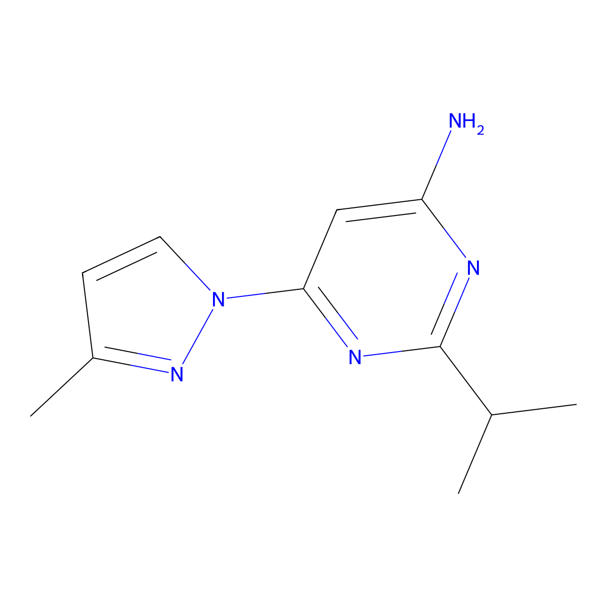 4-Amino-2-(iso-propyl)-6-(1H-3-methylpyrozol-1-yl)pyrimidine molecular structure, CAS 1412954-25-6