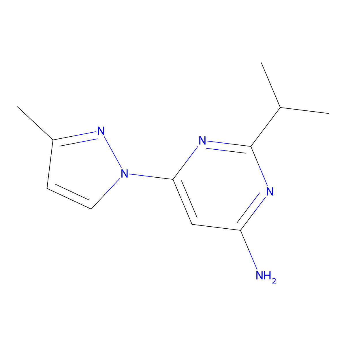 4-Amino-2-(iso-propyl)-6-(1H-3-methylpyrozol-1-yl)pyrimidine molecular structure, CAS 1412954-25-6