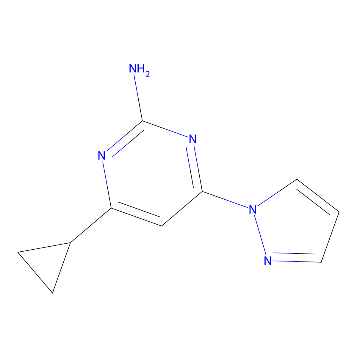 2-amino-4-(1H-pyrozol-1-yl)-6-cyclopropylpyrimidine molecular structure, CAS 1412954-26-7