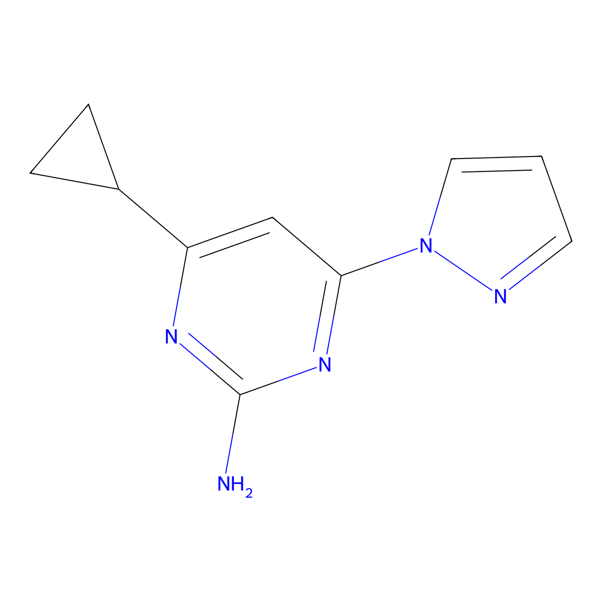 2-amino-4-(1H-pyrozol-1-yl)-6-cyclopropylpyrimidine molecular structure, CAS 1412954-26-7