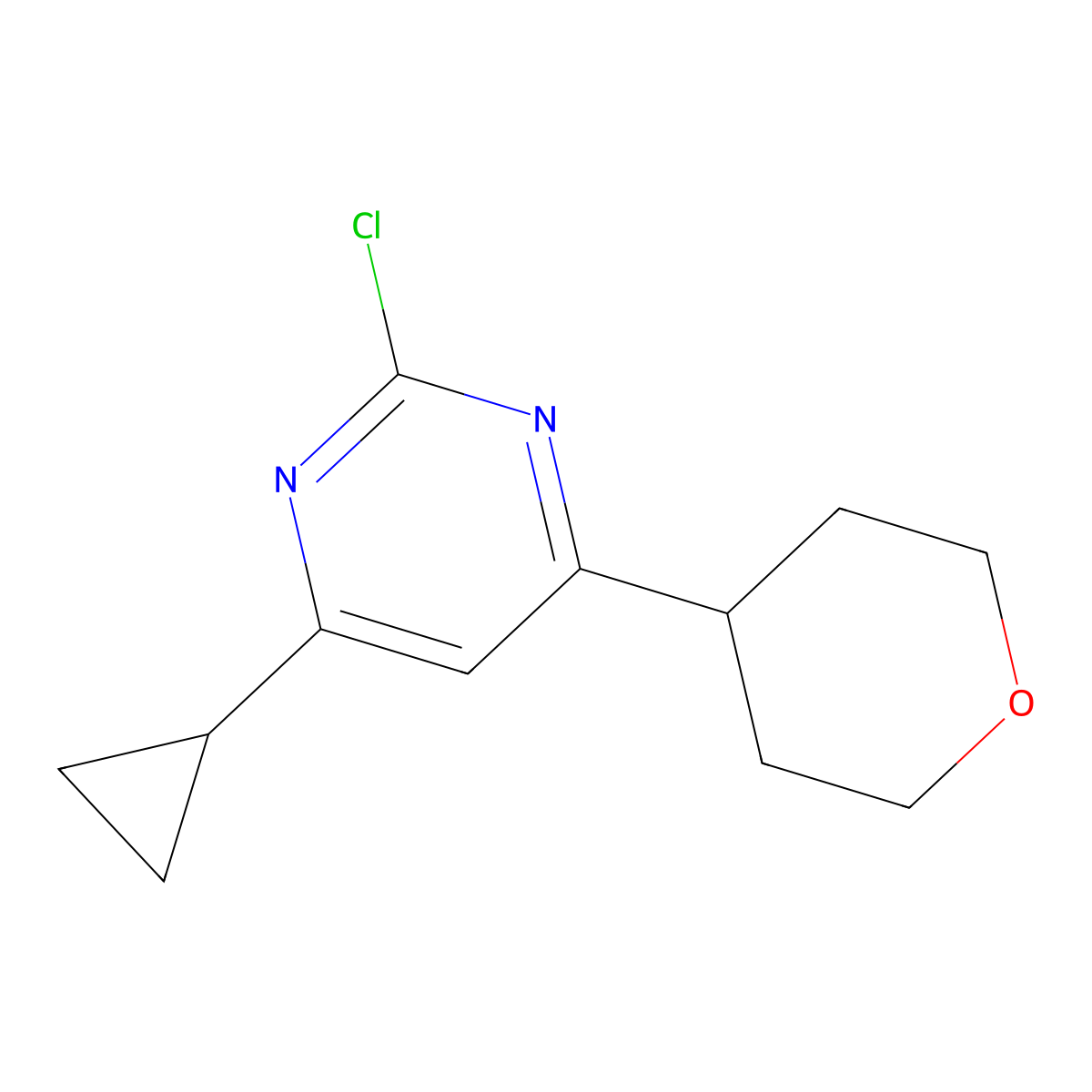 2-Chloro-4-(4-tetrahydropyranyl)-6-cyclopropylpyrimidine molecular structure, CAS 1412954-28-9