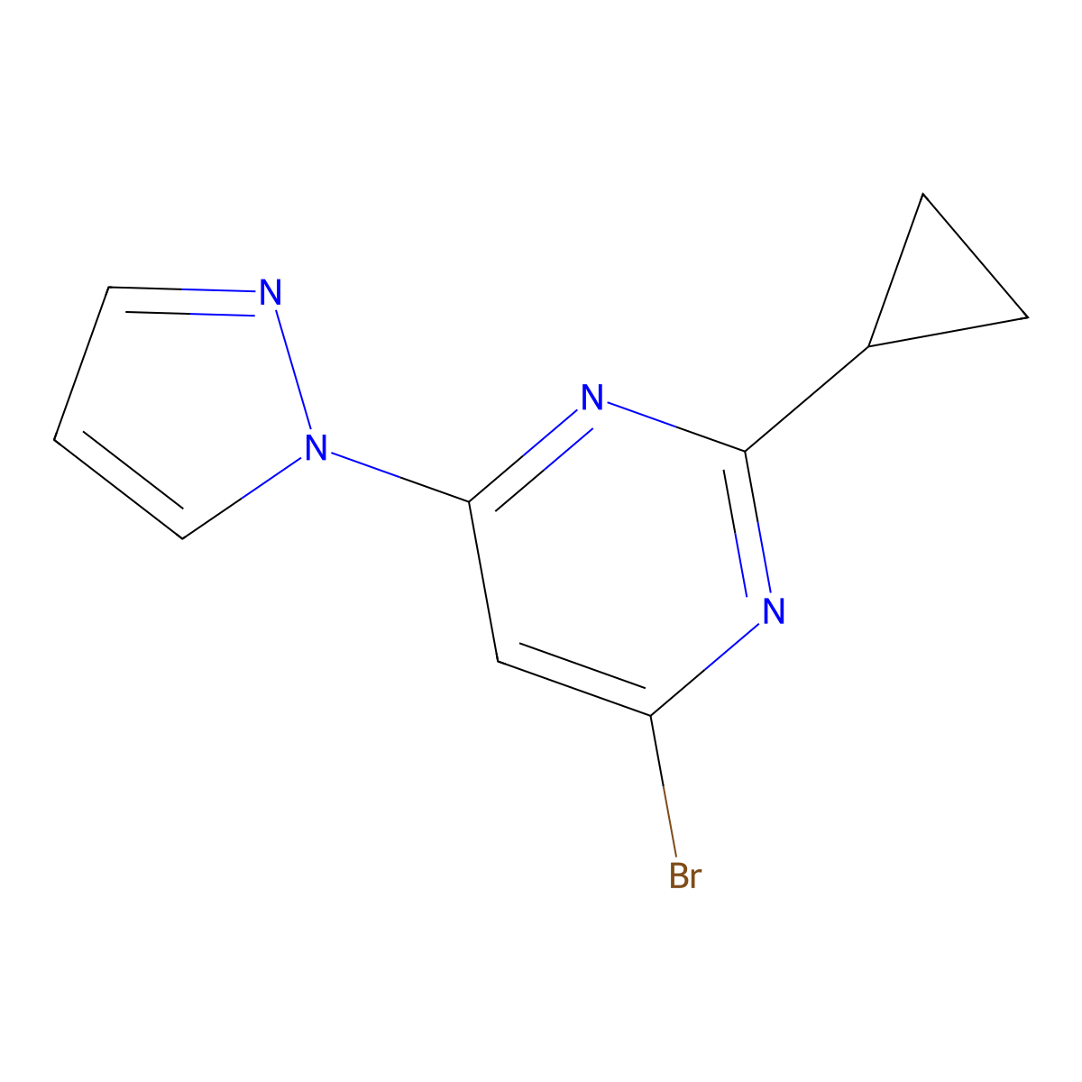 4-Bromo-2-cyclopropyl-6-(1H-pyrazol-1-yl)pyrimidine molecular structure, CAS 1412954-29-0