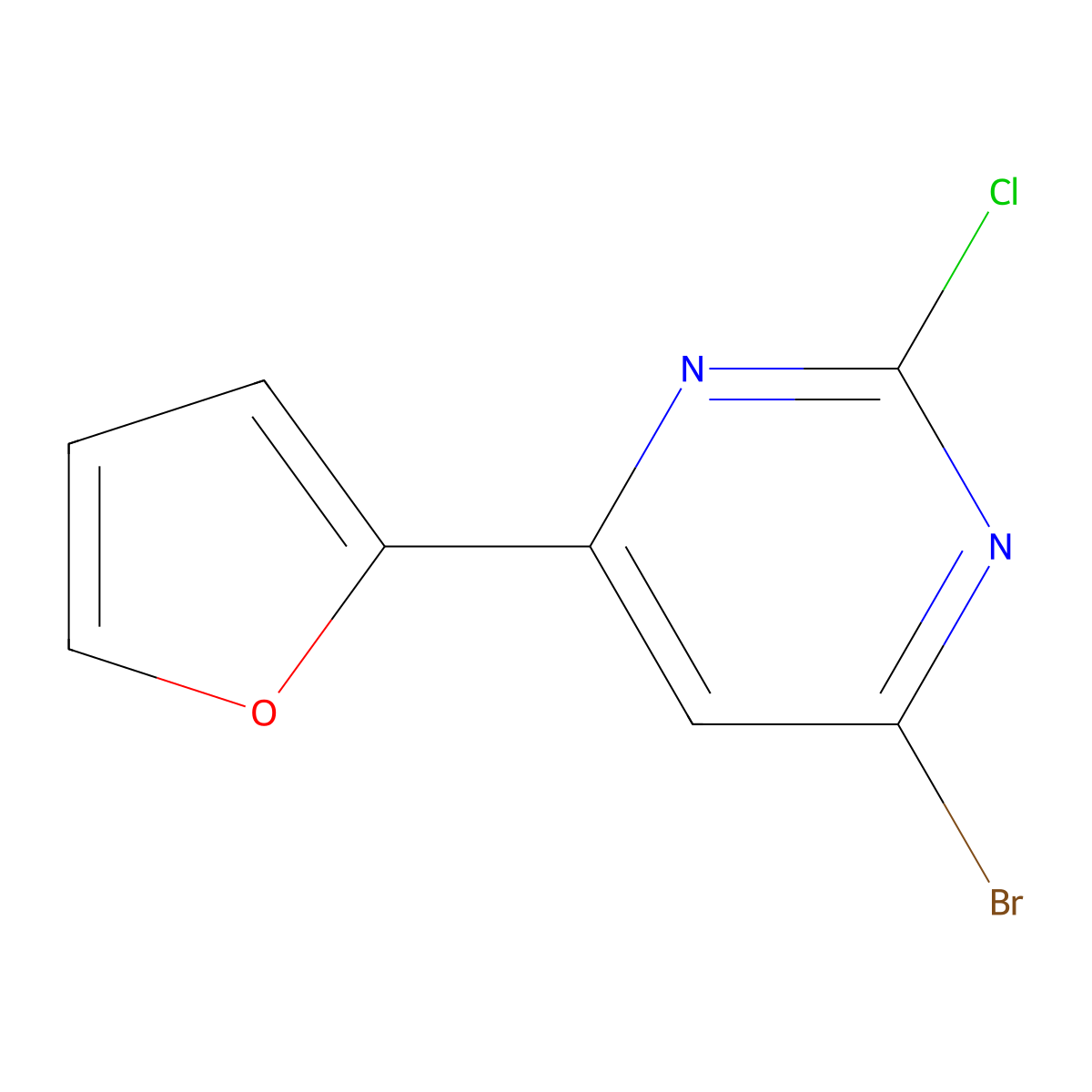 2-Chloro-4-bromo-6-(2-furyl)pyrimidine molecular structure, CAS 1412954-31-4