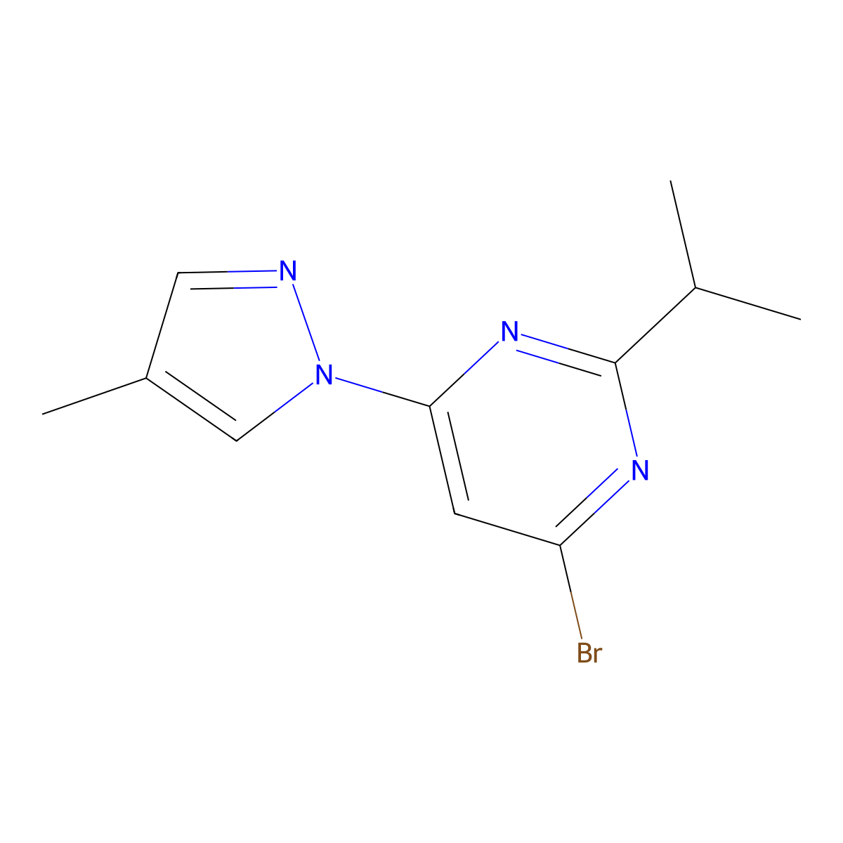 4-Bromo-2-(iso-propyl)-6-(1H-4-methylpyrozol-1-yl)pyrimidine molecular structure, CAS 1412954-32-5