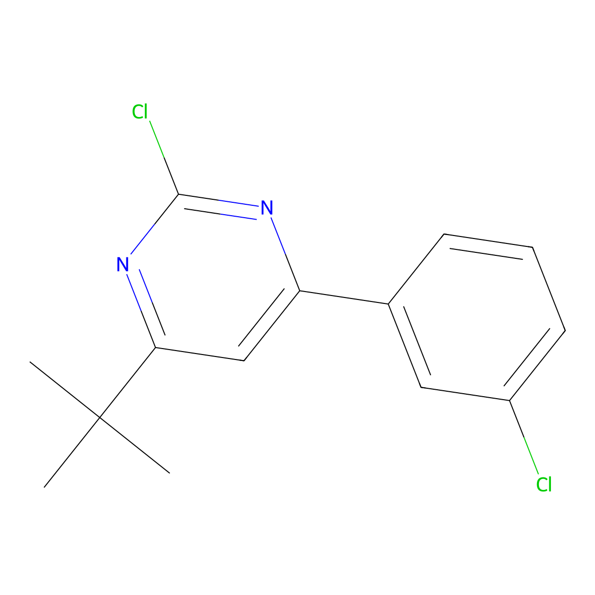 2-Chloro-4-(3-chlorophenyl)-6-(tert-butyl)pyrimidine molecular structure, CAS 1412954-33-6