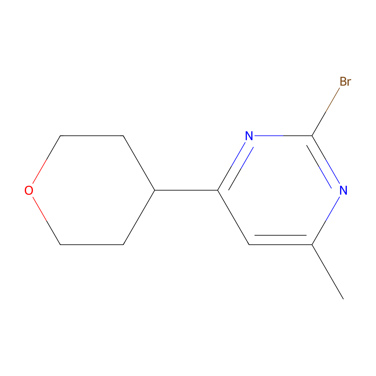 2-Bromo-4-(tetrahydropyran-4-yl)-6-methylpyrimidine molecular structure, CAS 1412954-43-8
