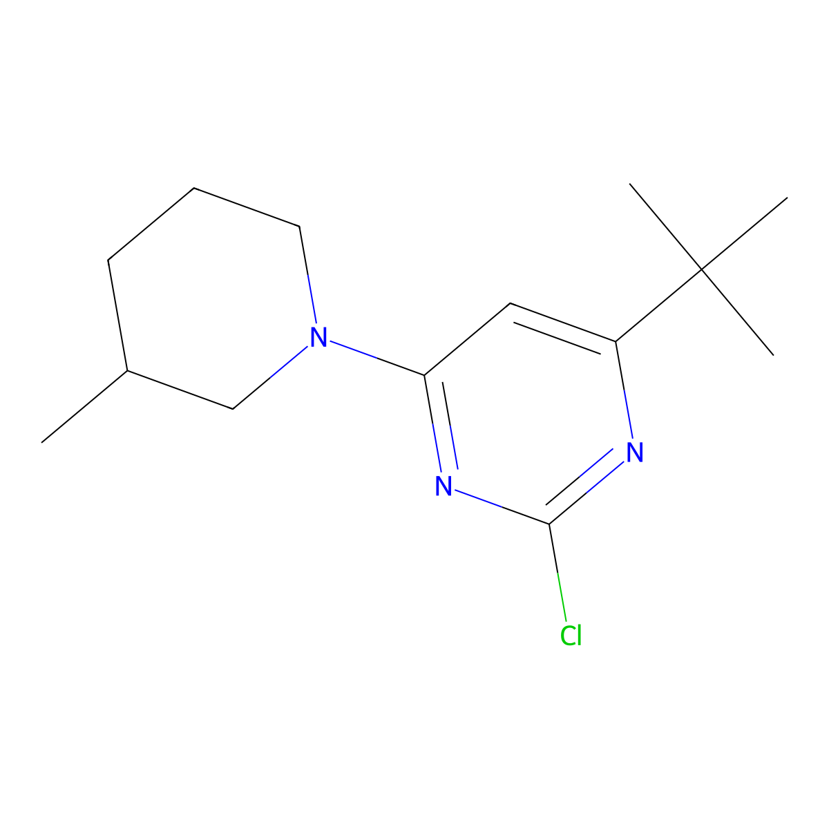 2-Chloro-4-(3-methylpiperidin-1-yl)-6-(tert-butyl)pyrimidine molecular structure, CAS 1412954-46-1
