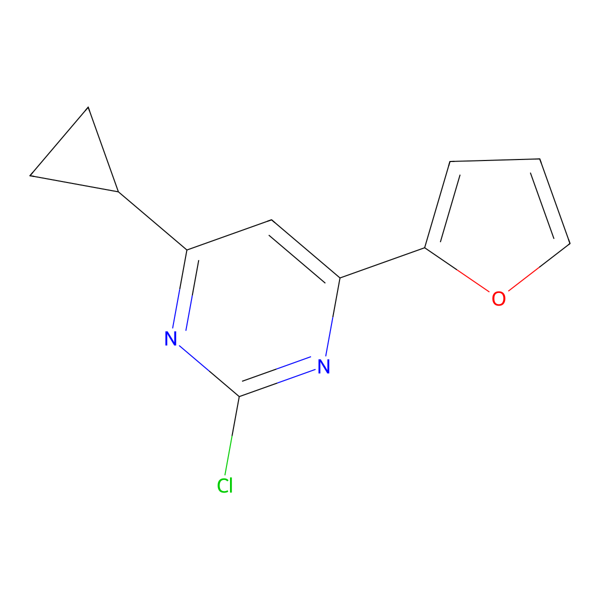 2-Chloro-4-(2-furyl)-6-cyclopropylpyrimidine molecular structure, CAS 1412954-54-1