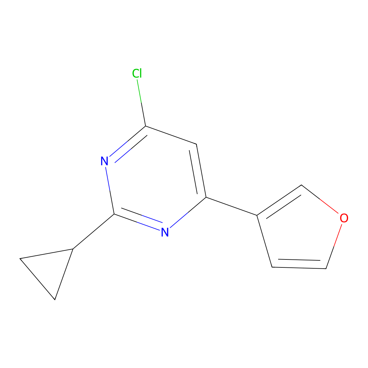 4-Chloro-2-cyclopropyl-6-(furan-3-yl)pyrimidine molecular structure, CAS 1412954-57-4