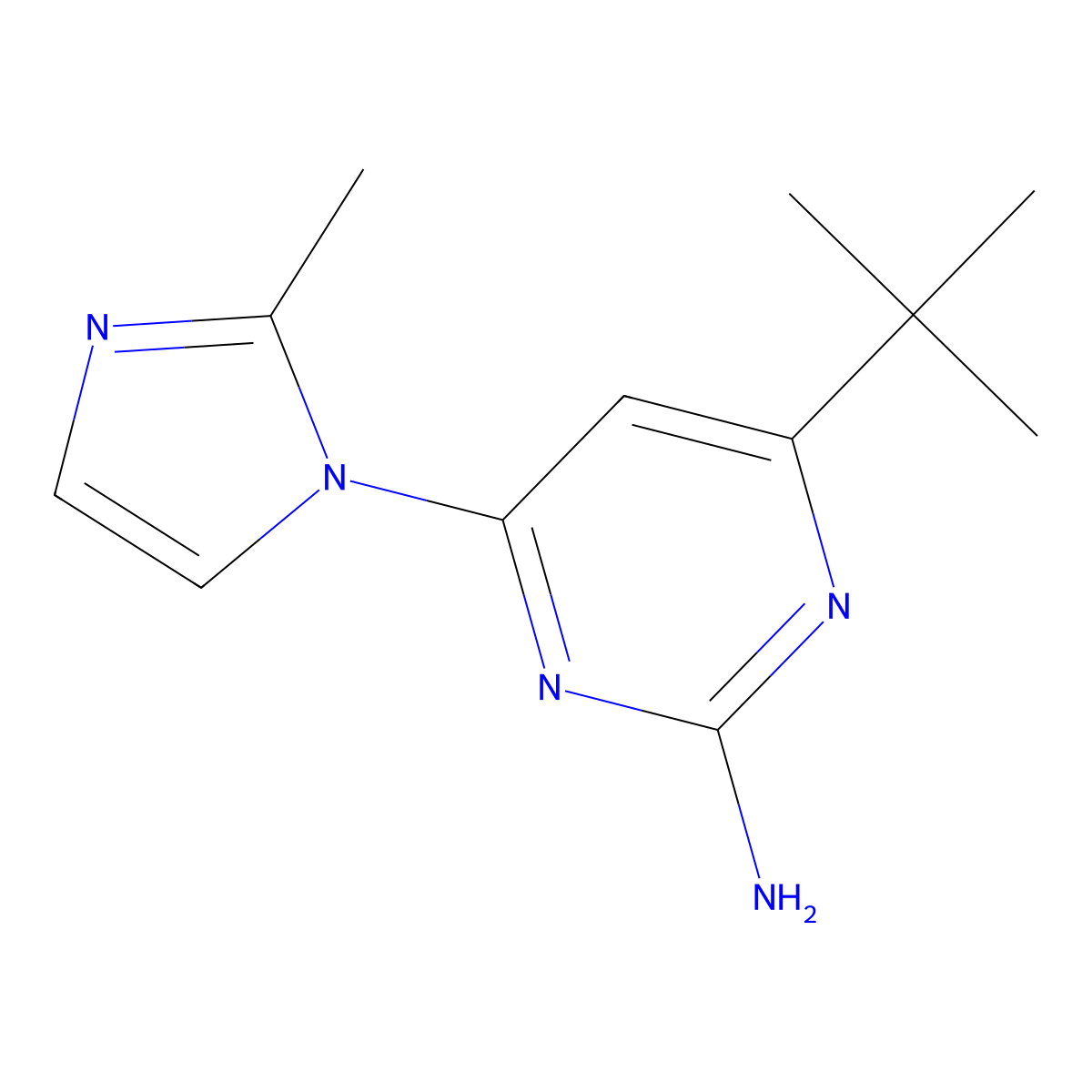 2-amino-4-(1H-2-methylimidazol-1-yl)-6-(tert-butyl)pyrimidine molecular structure, CAS 1412954-65-4