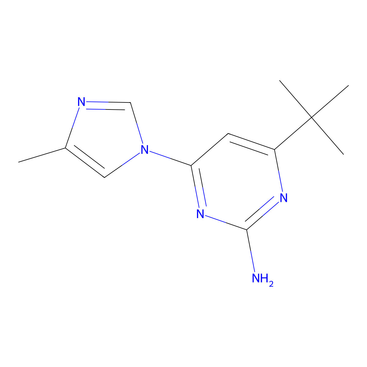 2-amino-4-(1H-4-methylimidazol-1-yl)-6-(tert-butyl)pyrimidine molecular structure, CAS 1412954-72-3