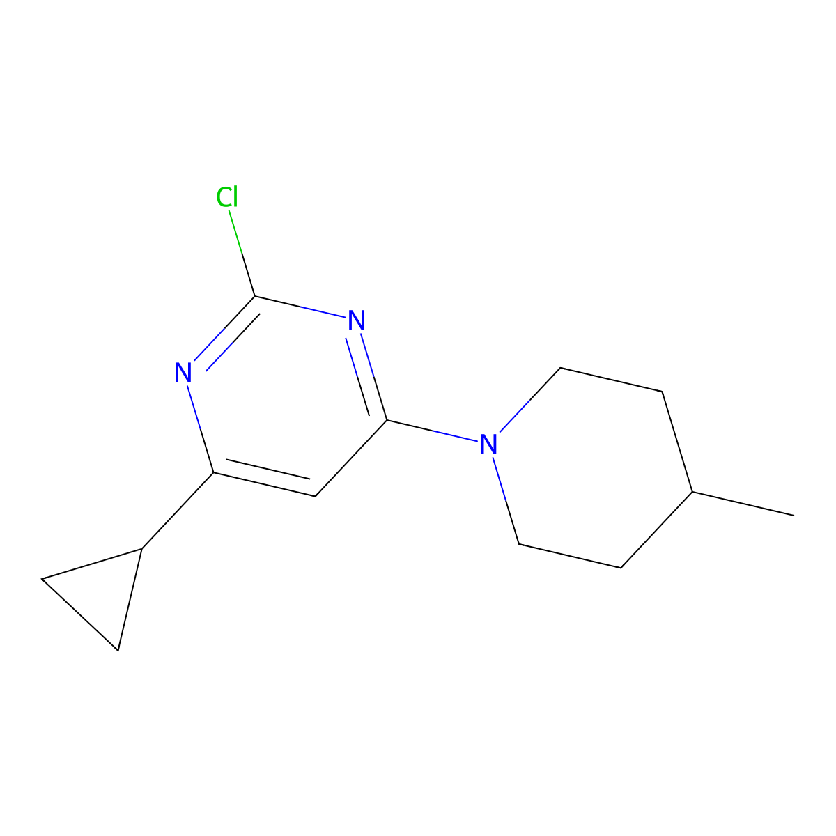 2-Chloro-4-(4-methylpiperidin-1-yl)-6-cyclopropylpyrimidine molecular structure, CAS 1412954-86-9
