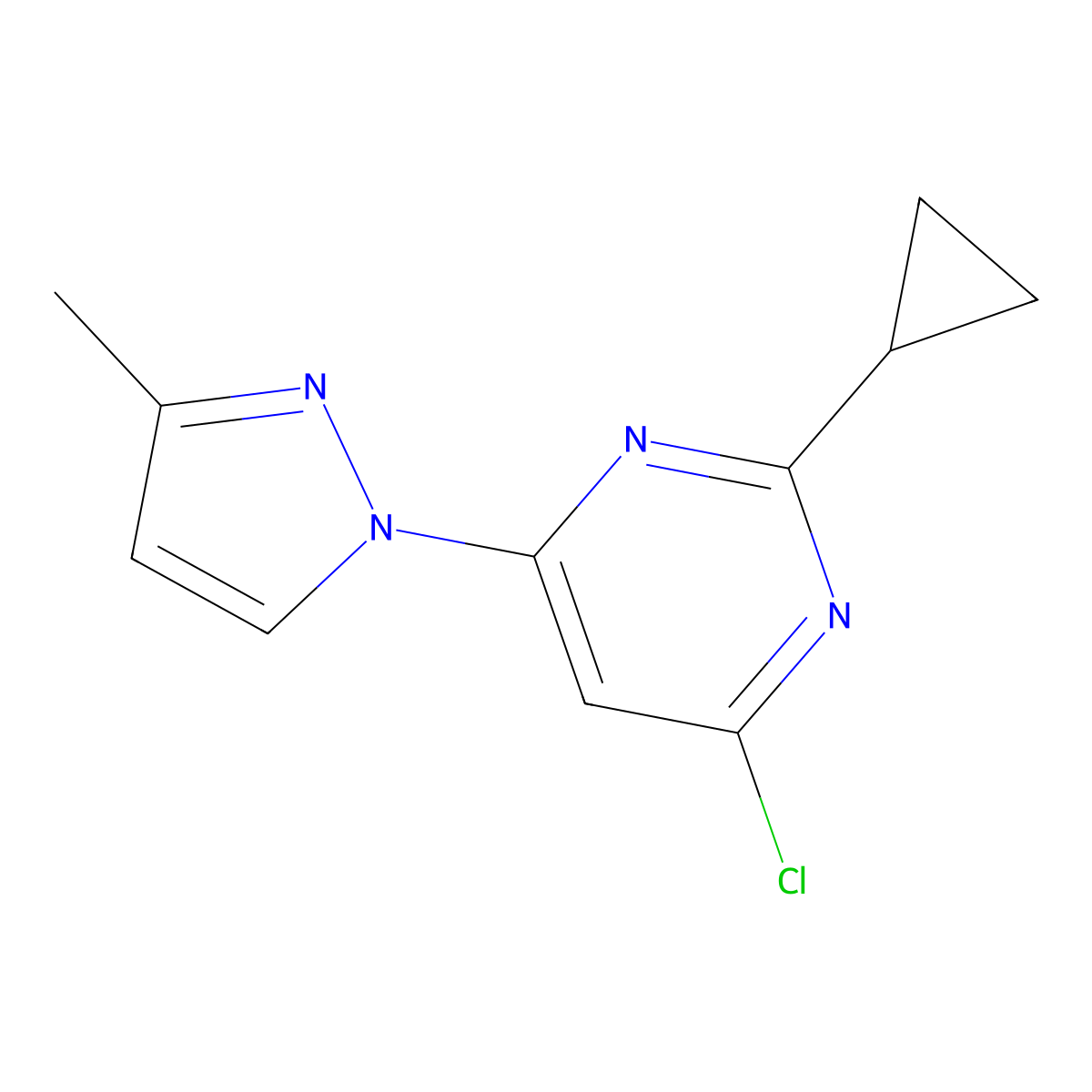 4-Chloro-2-cyclopropyl-6-(3-methyl-1H-pyrazol-1-yl)pyrimidine molecular structure, CAS 1412955-07-7