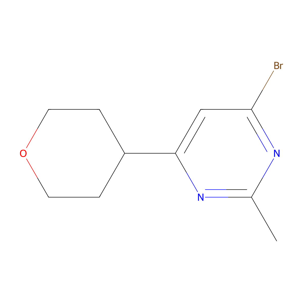 4-Bromo-6-(4-tetrahydropyranyl)-2-methylpyrimidine molecular structure, CAS 1412955-08-8