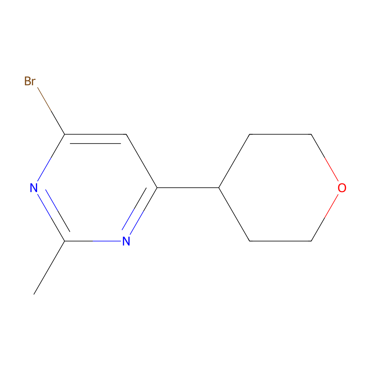 4-Bromo-6-(4-tetrahydropyranyl)-2-methylpyrimidine molecular structure, CAS 1412955-08-8
