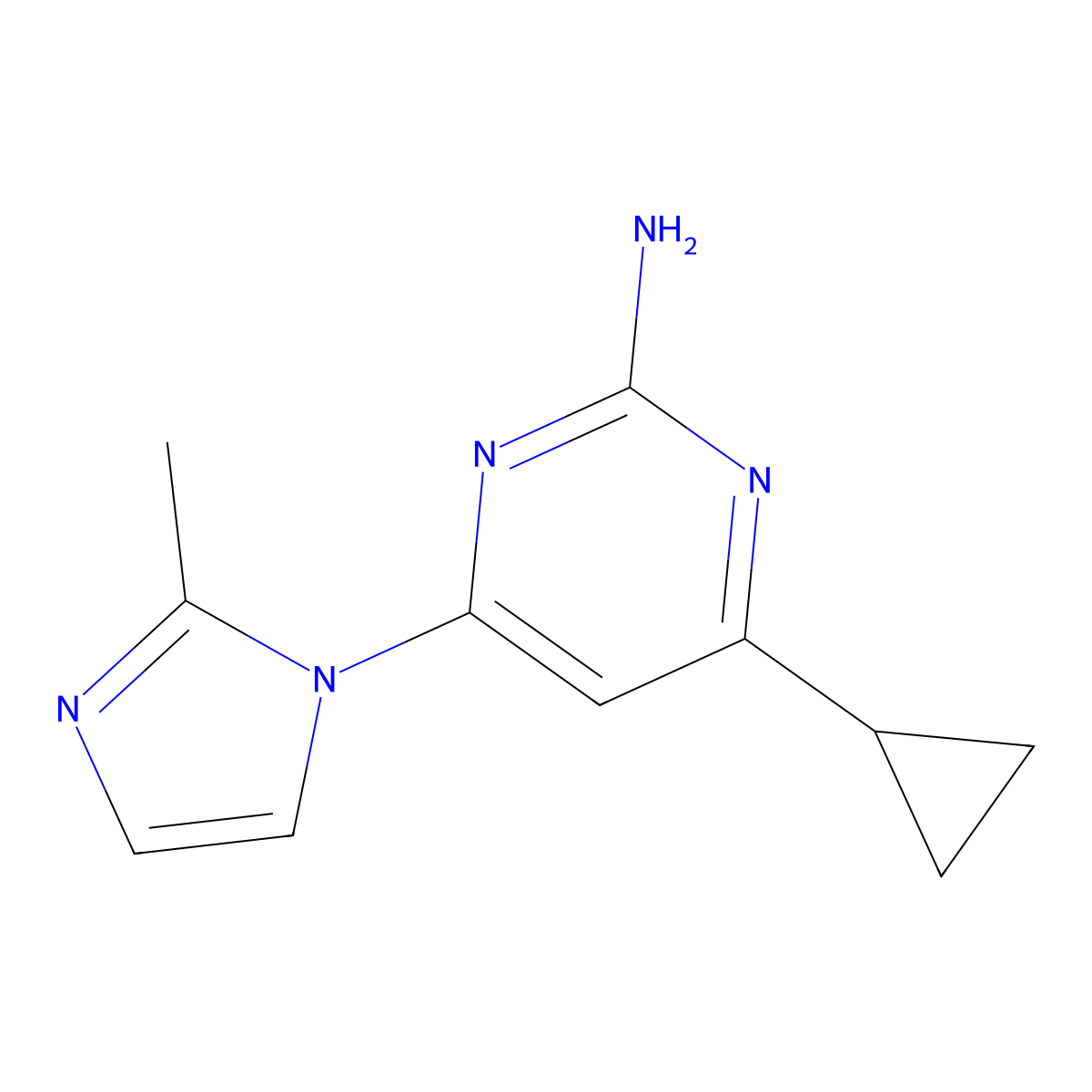2-amino-4-(1H-2-methylimidazol-1-yl)-6-cyclopropylpyrimidine molecular structure, CAS 1412955-09-9