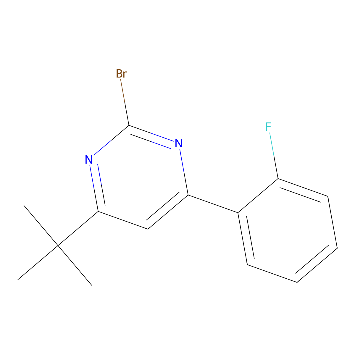 2-Bromo-4-(2-fluorophenyl)-6-(tert-butyl)pyrimidine molecular structure, CAS 1412955-10-2