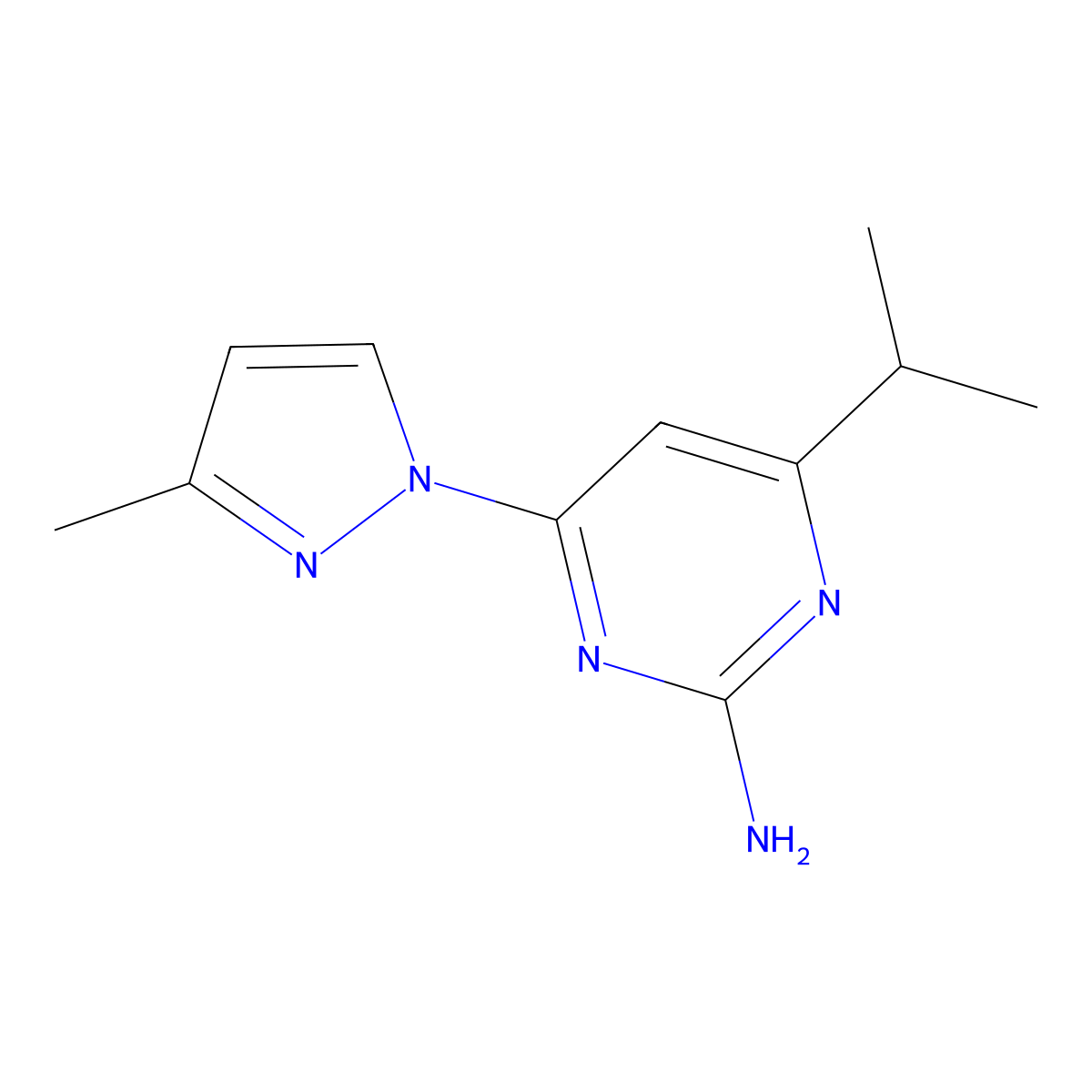 2-Amino-4-(1H-3-methylpyrozol-1-yl)-6-(iso-propyl)pyrimidine molecular structure, CAS 1412955-45-3