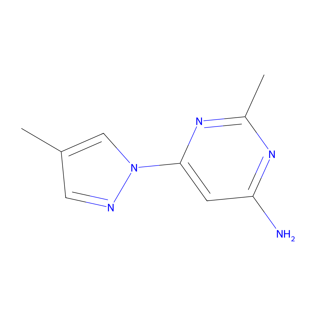 4-amino-2-methyl-6-(1H-4-methylpyrozol-1-yl)pyrimidine molecular structure, CAS 1412955-50-0