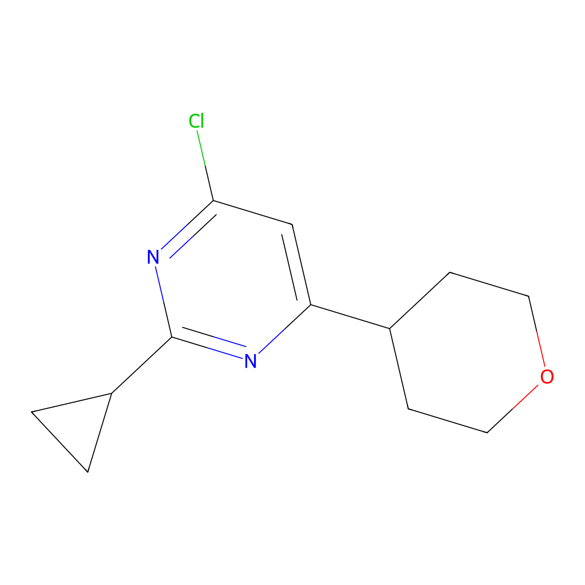 4-chloro-2-cyclopropyl-6-(tetrahydro-2H-pyran-4-yl)pyrimidine molecular structure, CAS 1412955-56-6