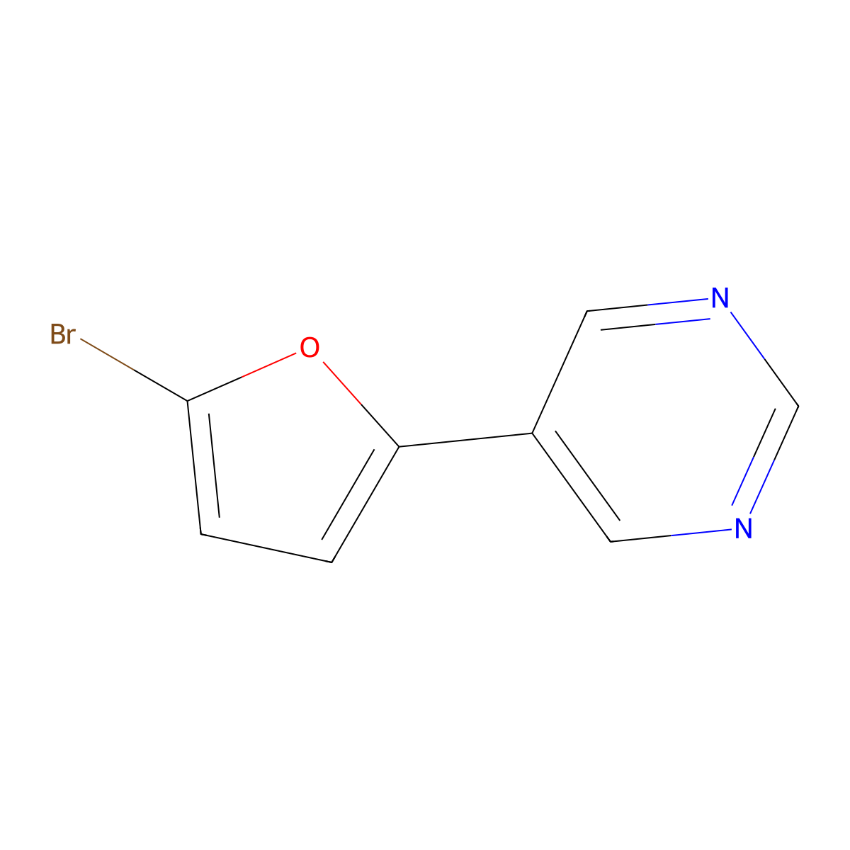 2-Bromo-5-(5-pyrimidyl)furan molecular structure, CAS 1412955-66-8