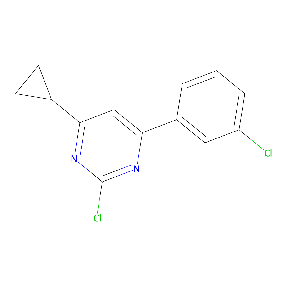 2-Chloro-4-(3-chlorophenyl)-6-cyclopropylpyrimidine molecular structure, CAS 1412955-72-6
