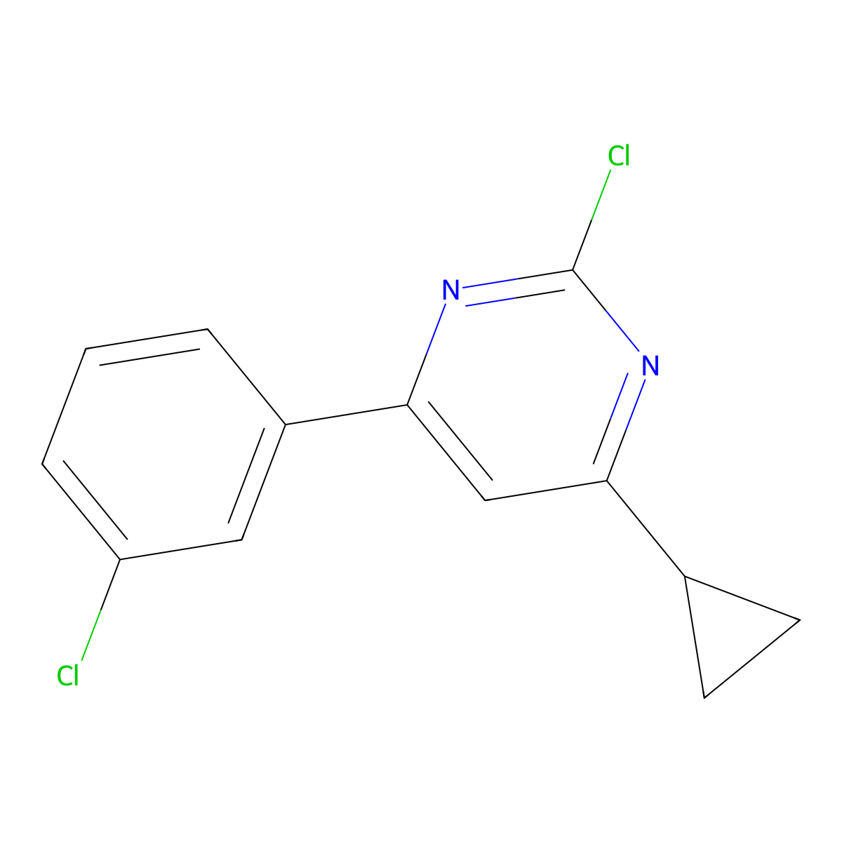 2-Chloro-4-(3-chlorophenyl)-6-cyclopropylpyrimidine molecular structure, CAS 1412955-72-6
