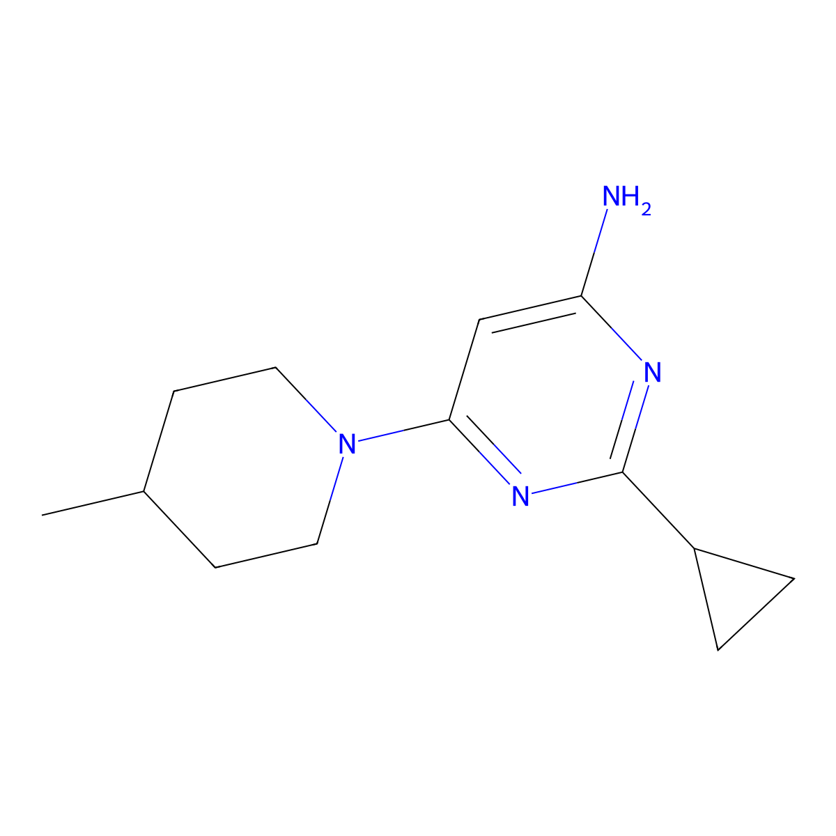 2-Cyclopropyl-6-(4-methylpiperidin-1-yl)pyrimidin-4-amine molecular structure, CAS 1412955-90-8