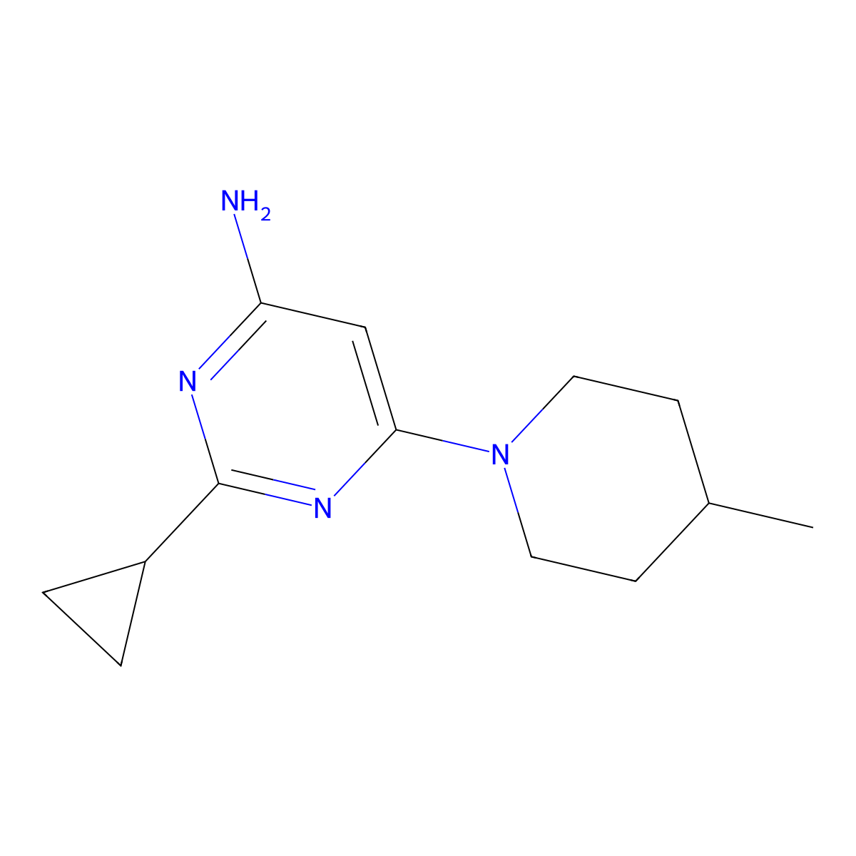 2-Cyclopropyl-6-(4-methylpiperidin-1-yl)pyrimidin-4-amine molecular structure, CAS 1412955-90-8