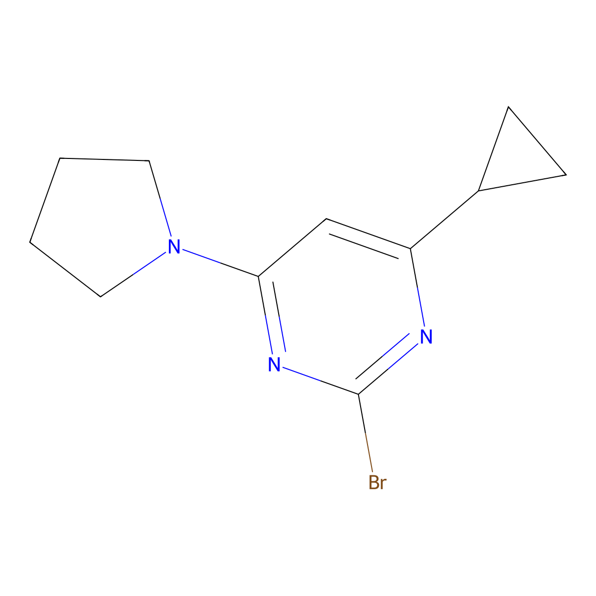 2-Bromo-4-(pyrrolidin-1-yl)-6-cyclopropylpyrimidine molecular structure, CAS 1412955-92-0