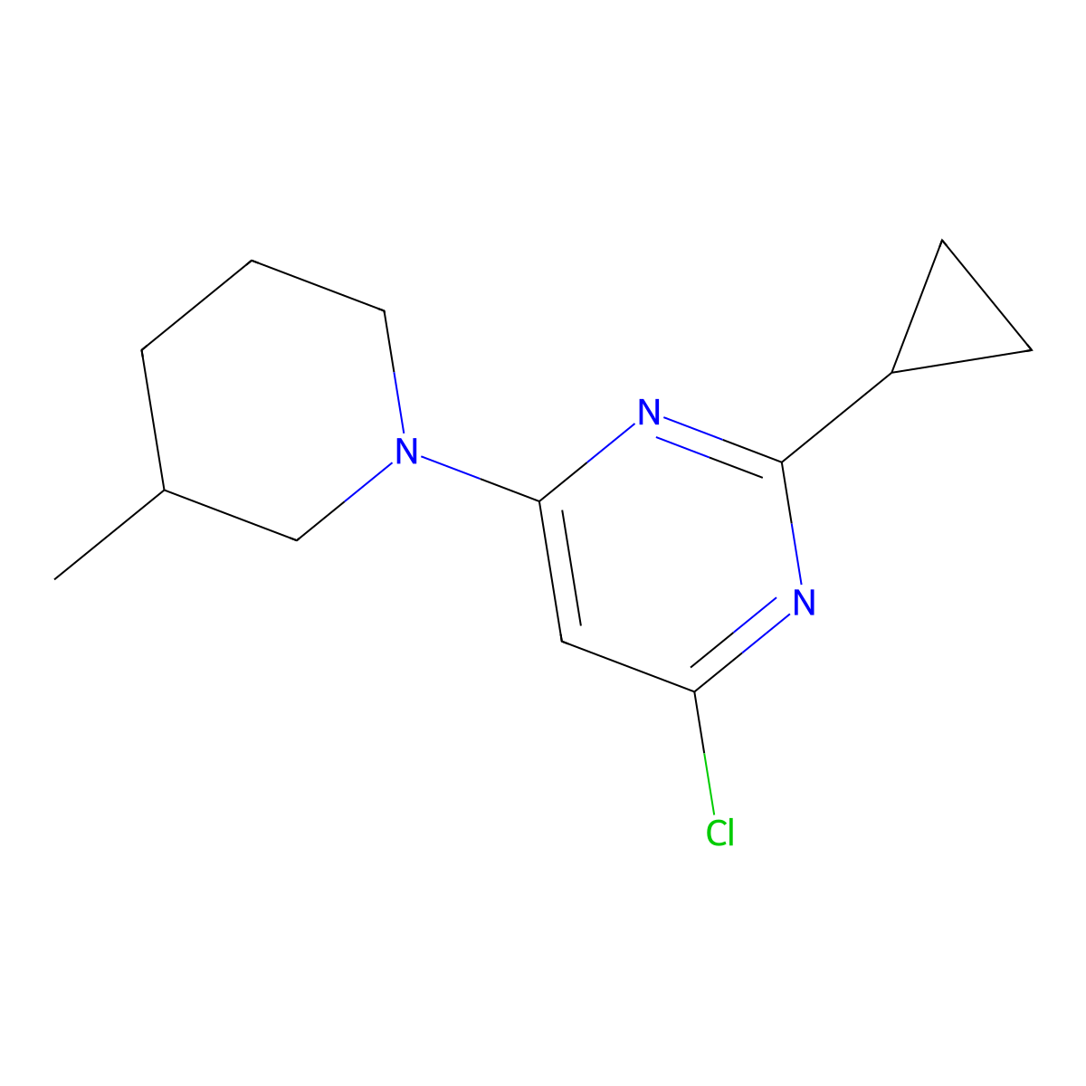 4-Chloro-2-cyclopropyl-6-(3-methylpiperidin-1-yl)pyrimidine molecular structure, CAS 1412955-98-6