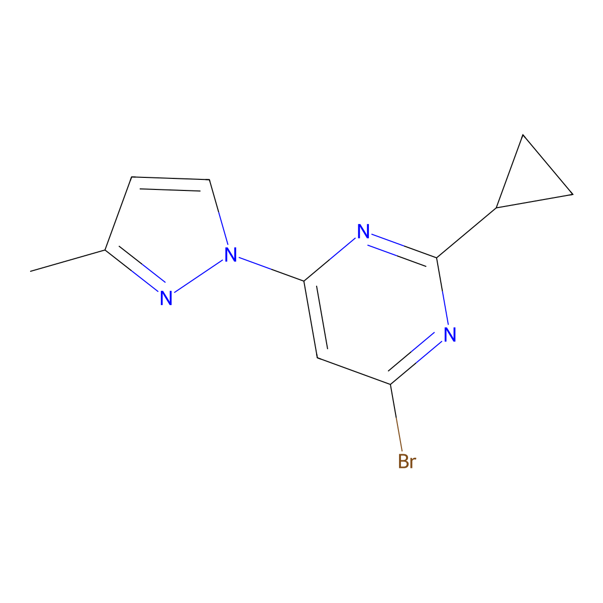 4-Bromo-2-cyclopropyl-6-(3-methyl-1H-pyrazol-1-yl)pyrimidine molecular structure, CAS 1412956-27-4