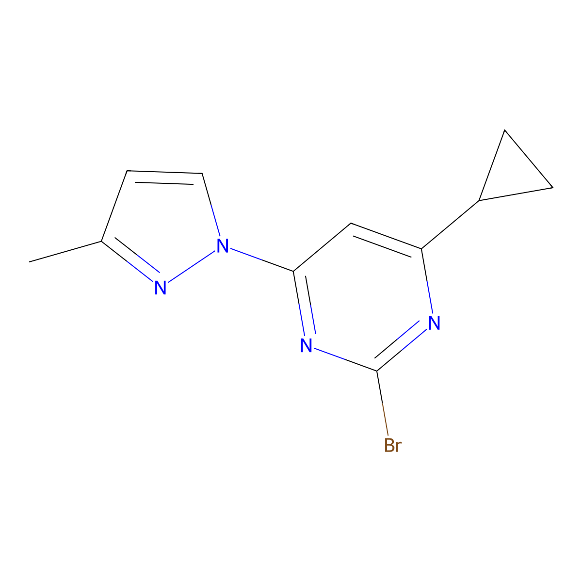2-bromo-4-(1H-3-methylpyrozol-1-yl)-6-cyclopropylpyrimidine molecular structure, CAS 1412956-28-5