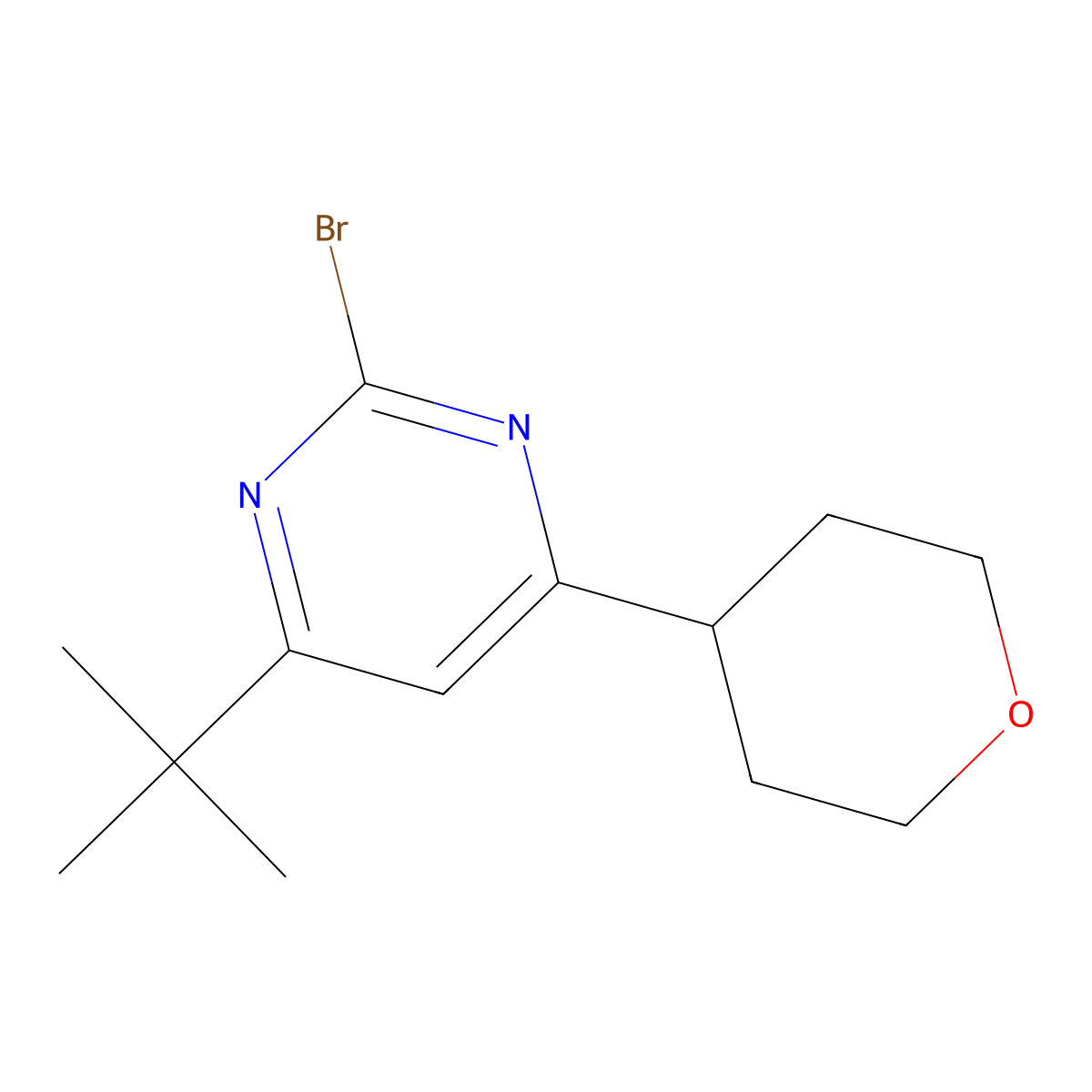 2-Bromo-4-(4-tetrahydropyranyl)-6-(tert-butyl)pyrimidine molecular structure, CAS 1412956-37-6