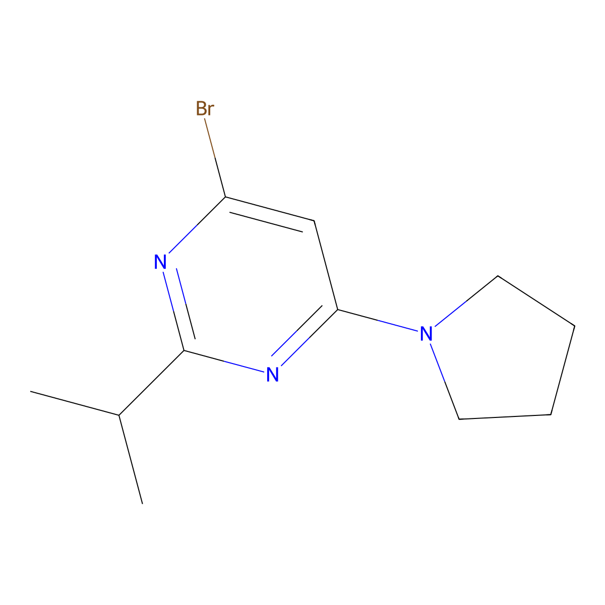 4-Bromo-2-(iso-propyl)-6-(pyrrolidin-1-yl)pyrimidine molecular structure, CAS 1412956-62-7