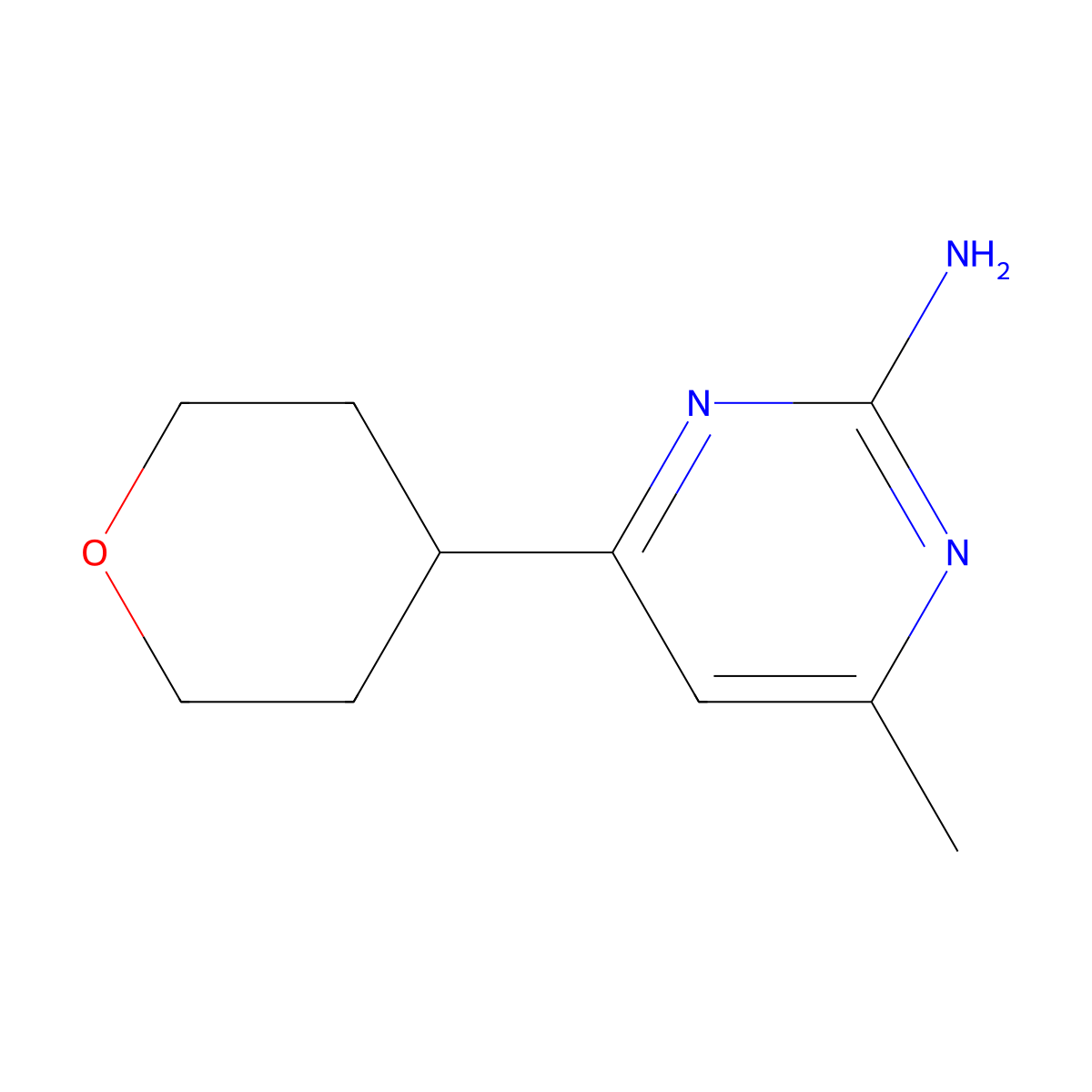 2-Amino-4-(tetrahydropyran-4-yl)-6-methylpyrimidine molecular structure, CAS 1412956-81-0
