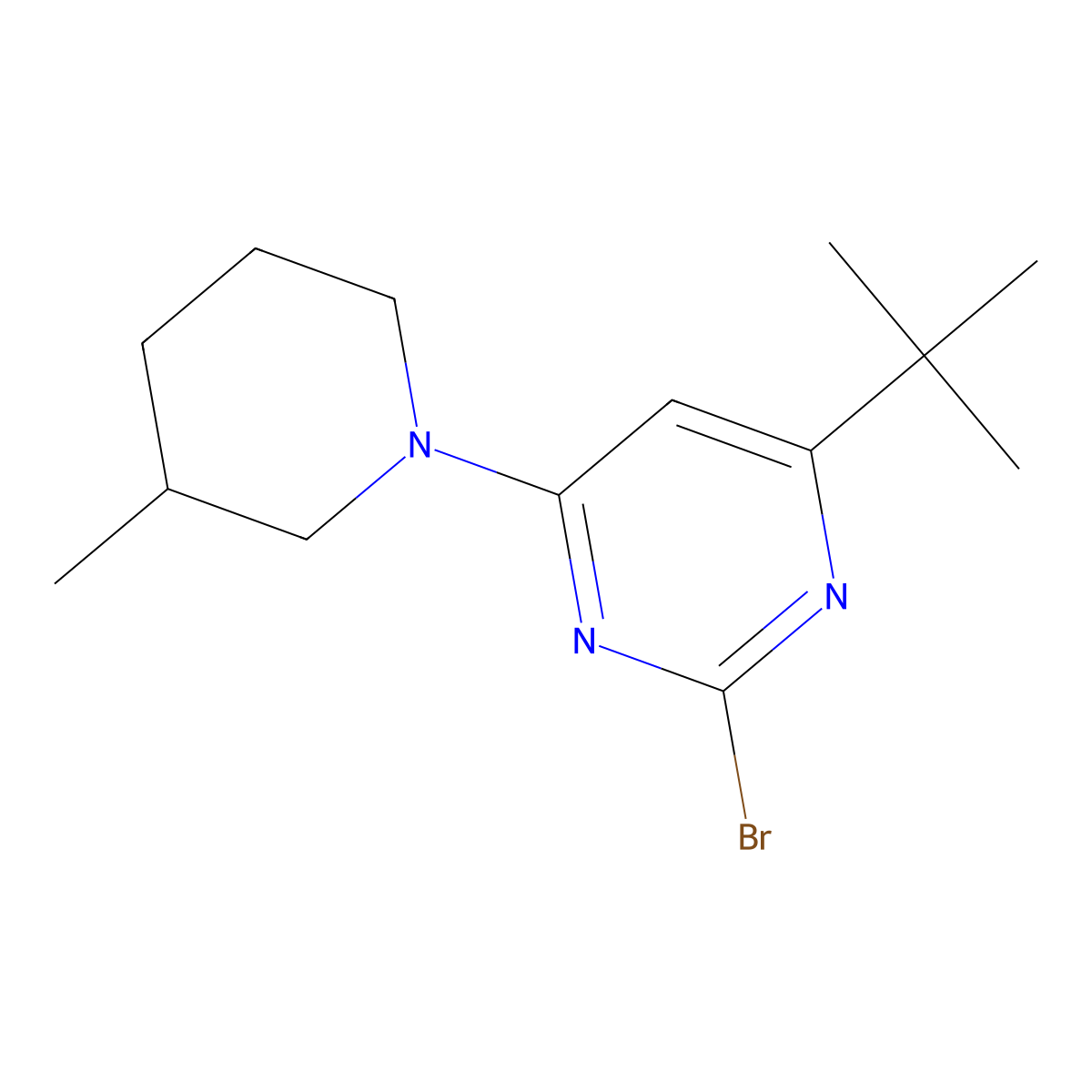 2-Bromo-4-(3-methylpiperidin-1-yl)-6-(tert-butyl)pyrimidine molecular structure, CAS 1412956-93-4